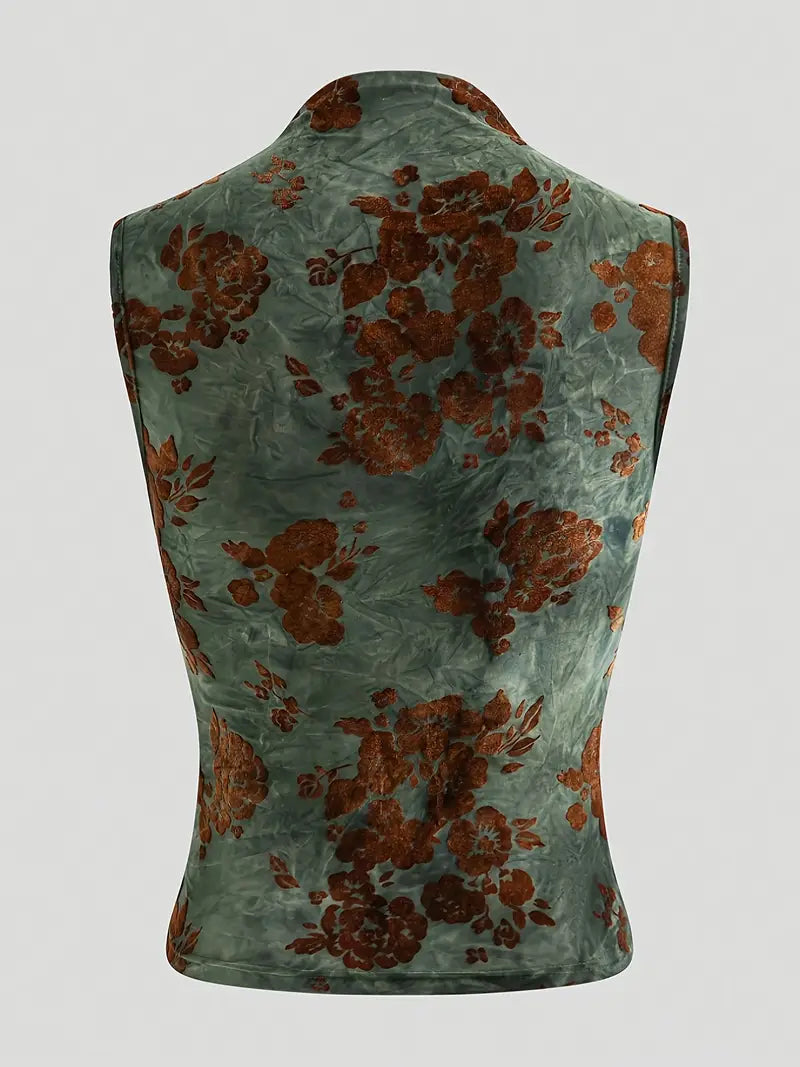 Damenbluse im Samtstil mit Blumenmuster