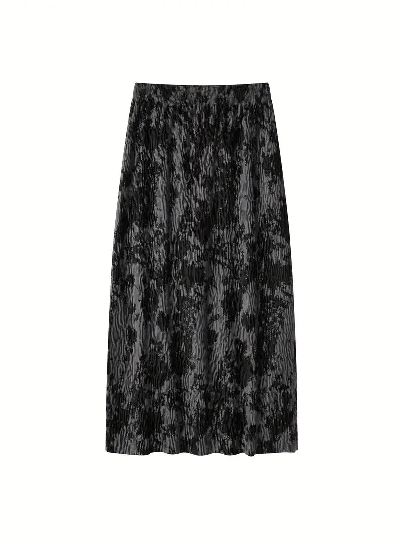 Grauer Plisseerock mit abstraktem Print