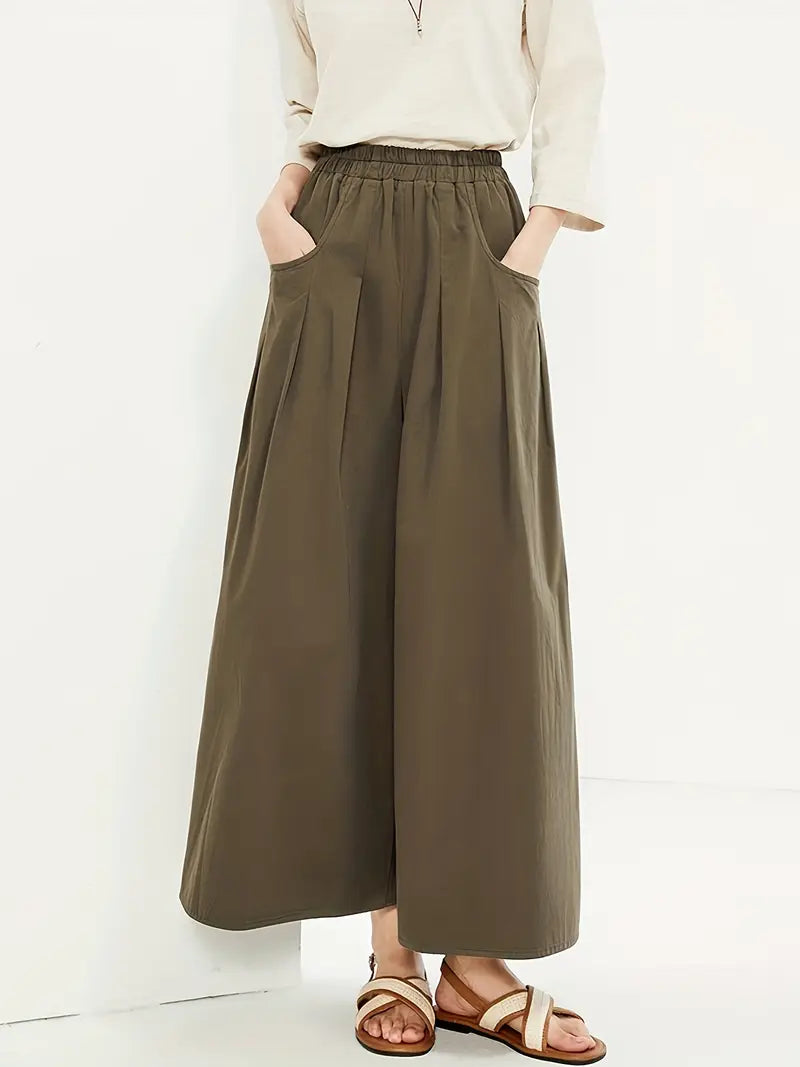 Weite Khaki-Hose im Culotte-Stil